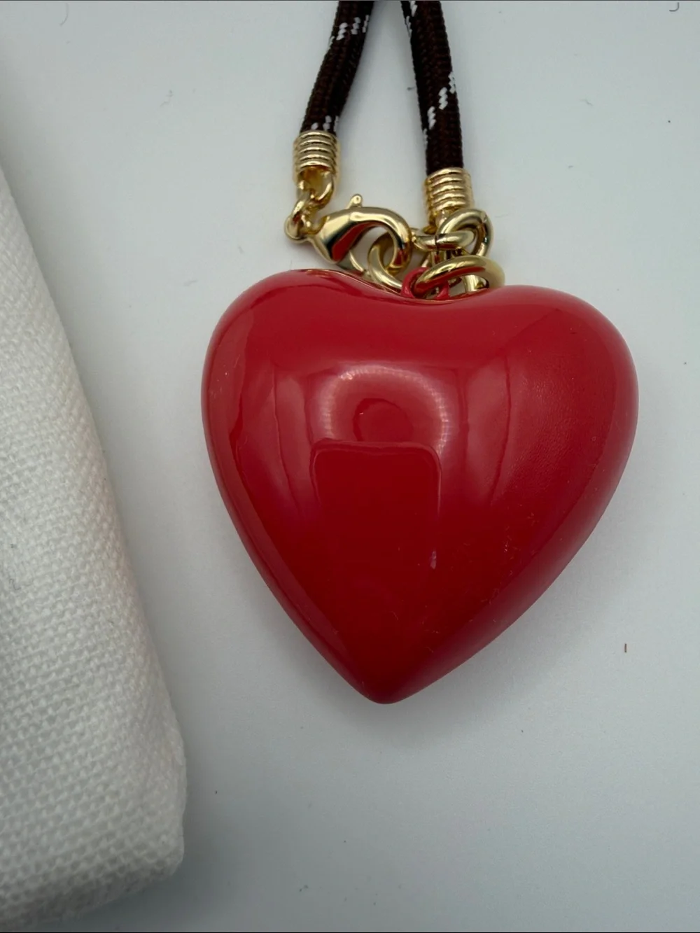 Roxanne Assoulin Rose Heart Pendant on Braided Brown Cord - Picture 4 of 5